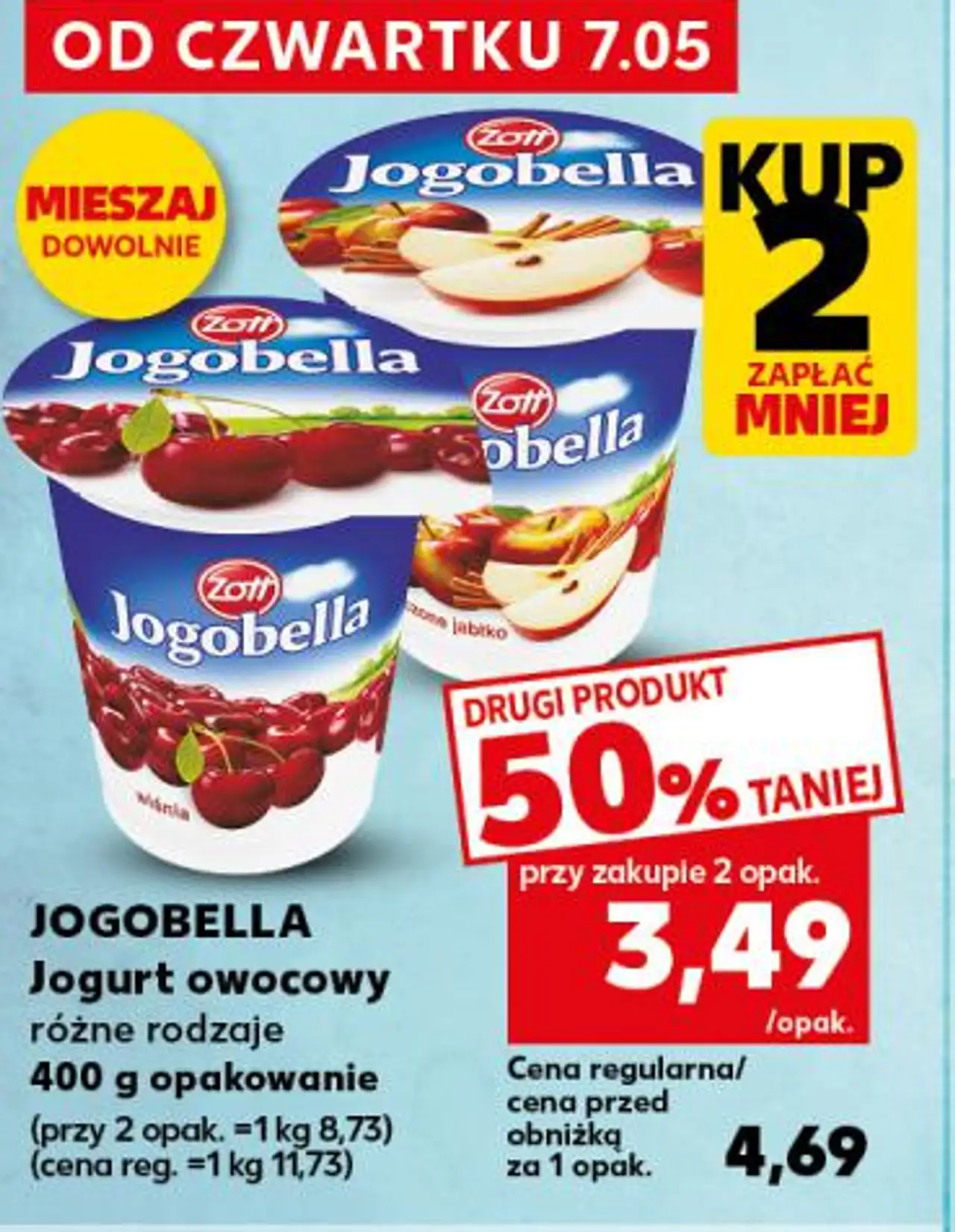JOGOBELLA Jogurt owocowy różne rodzaje 400 g opakowanie
