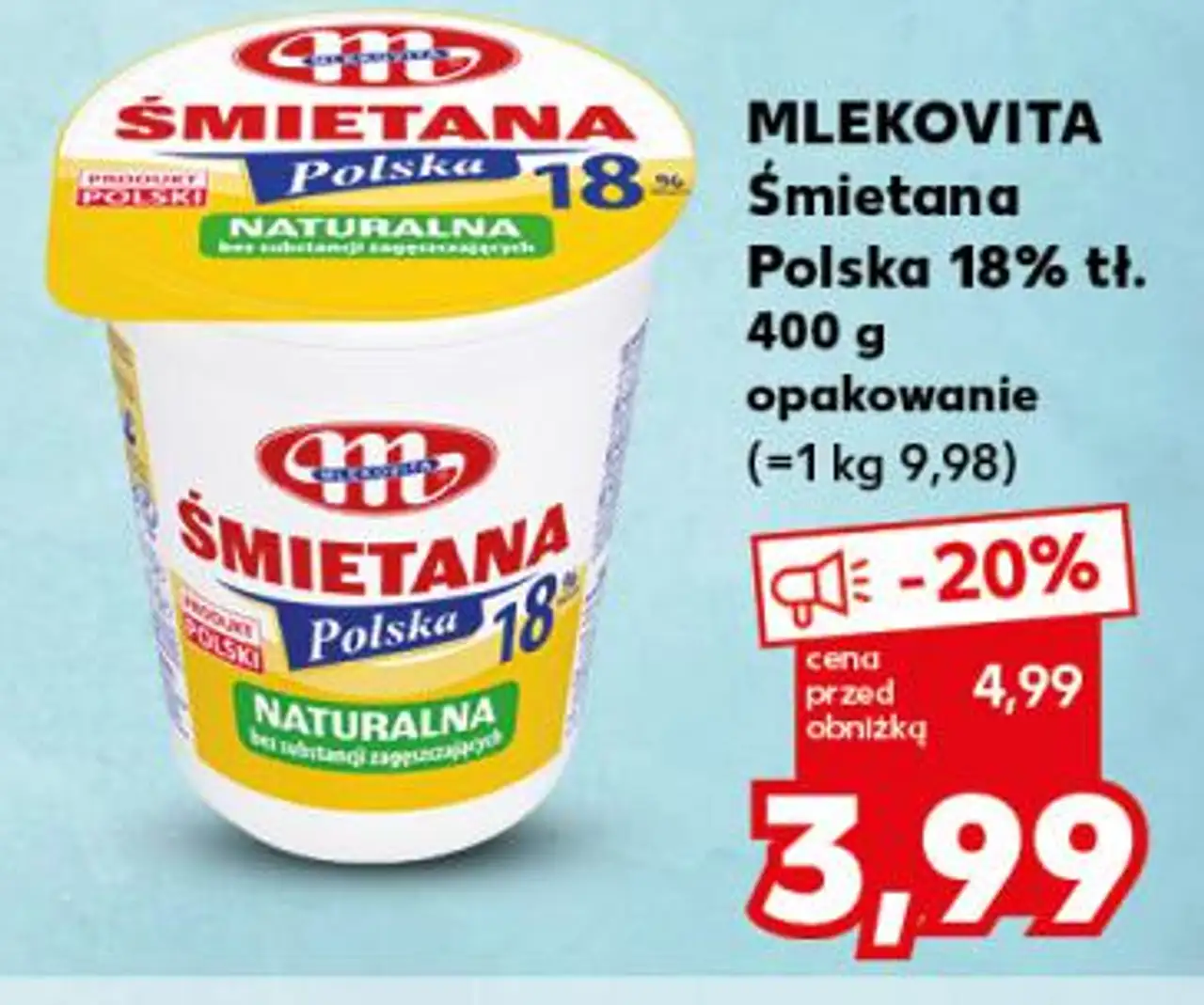 MLEKOVITA Śmietana Polska 18% tł. 400 g opakowanie