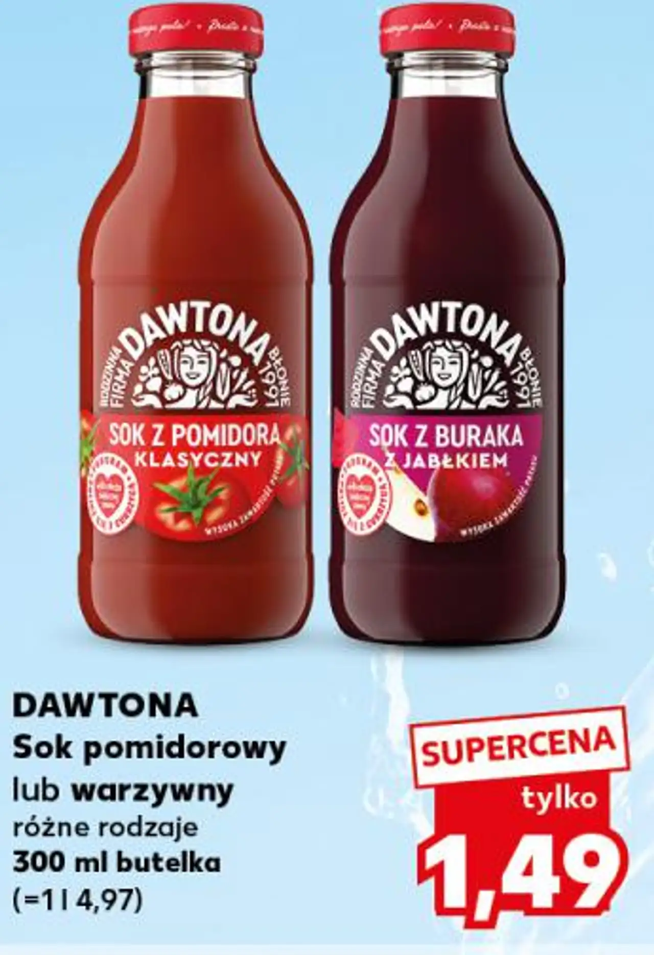 DAWTONA Sok pomidorowy lub warzywny różne rodzaje 300 ml butelka