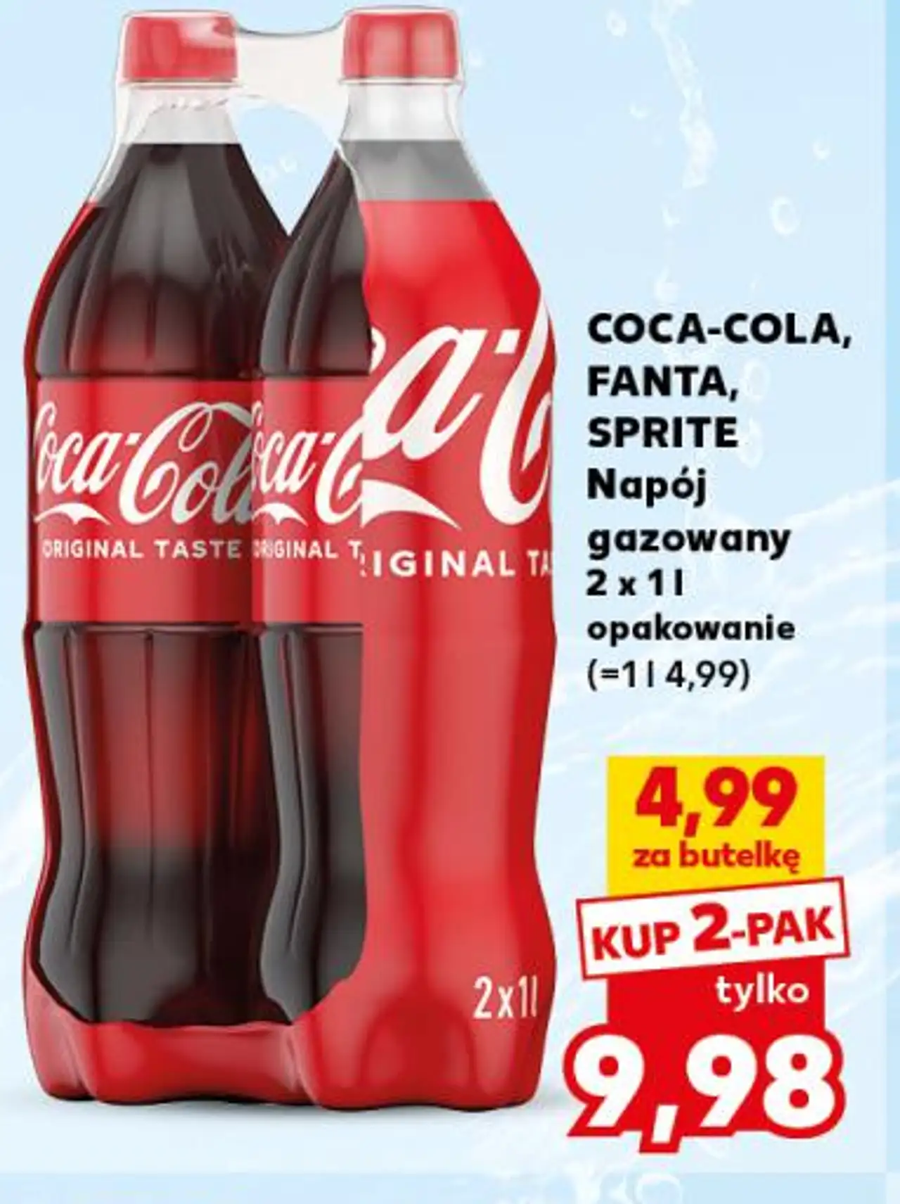 COCA-COLA, FANTA, SPRITE Napój gazowany 2 x 1 l opakowanie