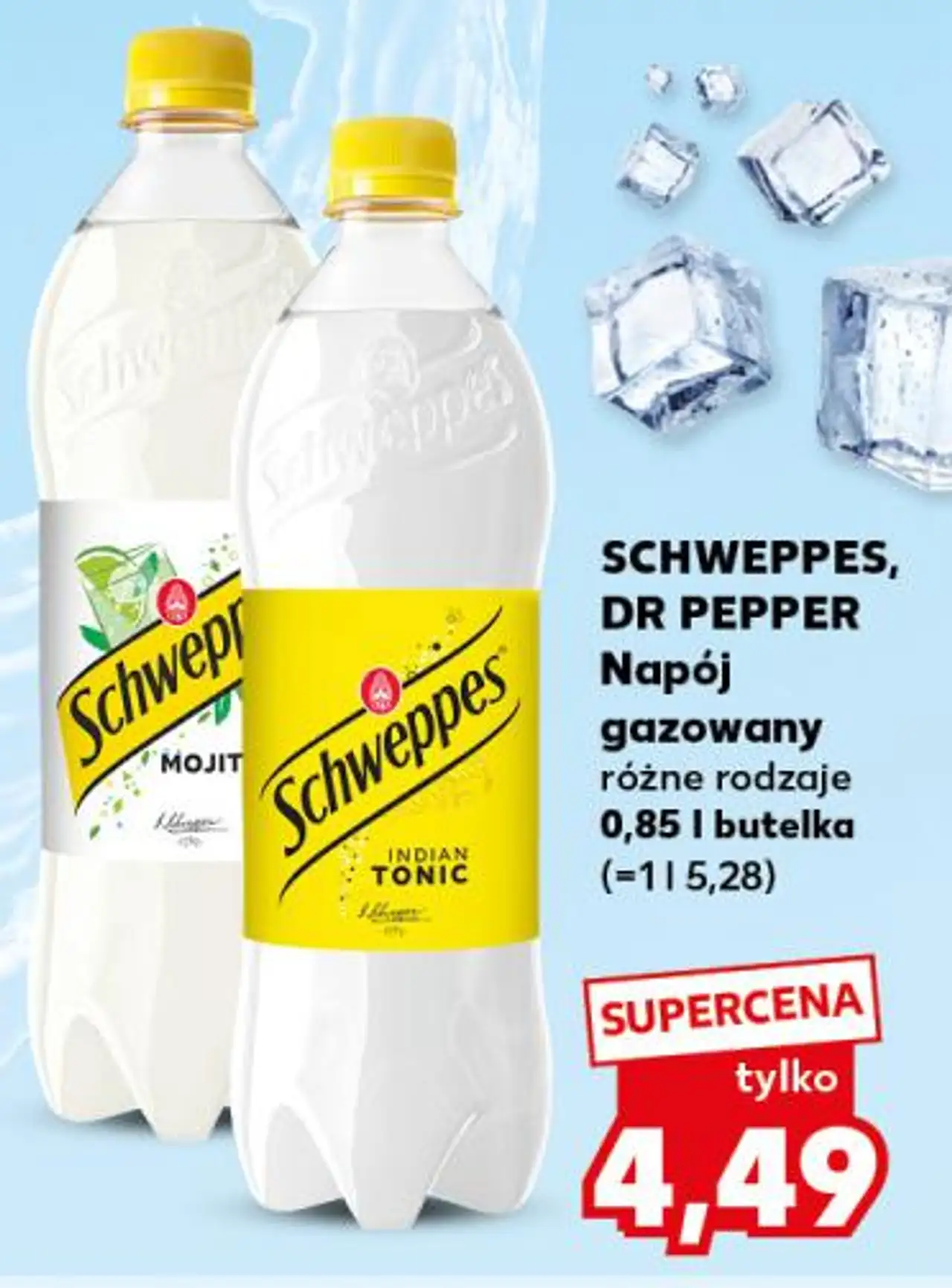 SCHWEPPES, DR PEPPER Napój gazowany różne rodzaje 0,85 l butelka