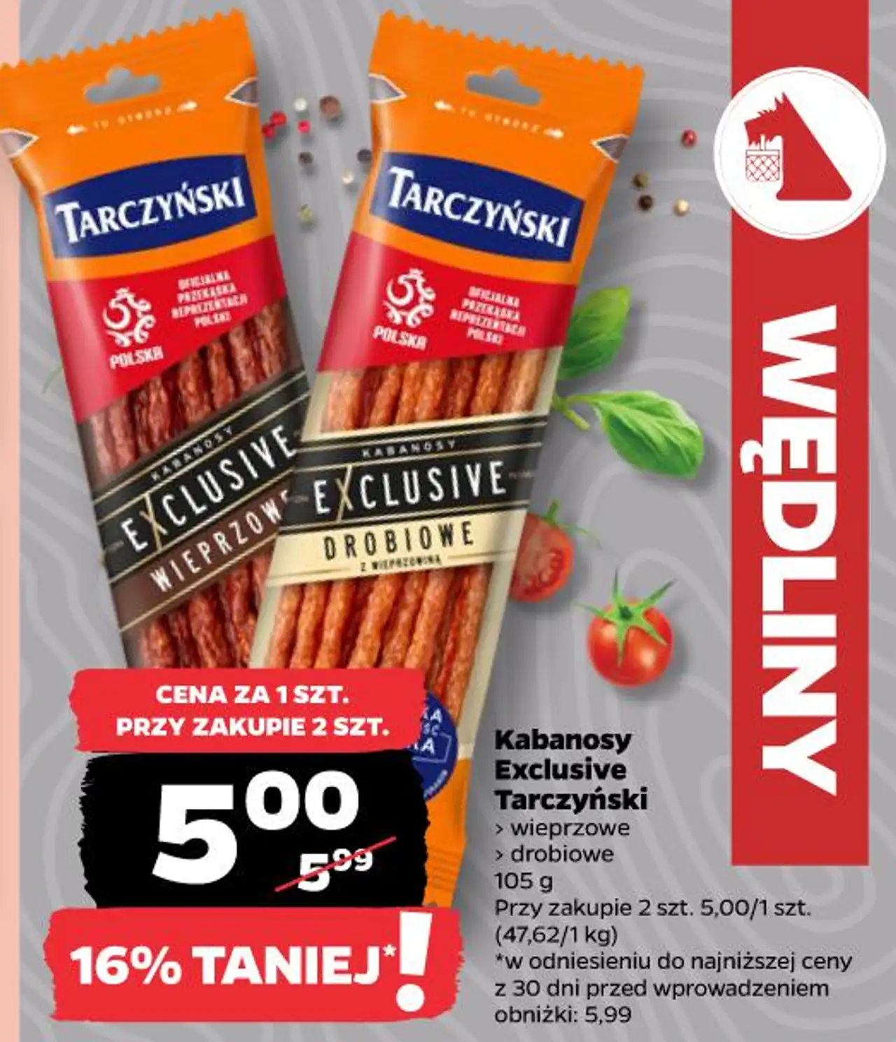 Kabanosy Exclusive Tarczyński > wieprzowe > drobiowe 105 g
