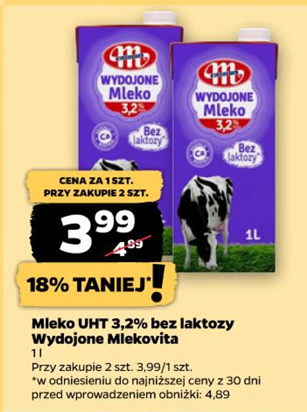 Mleko UHT 3,2% bez laktozy Wydojone Mlekovita