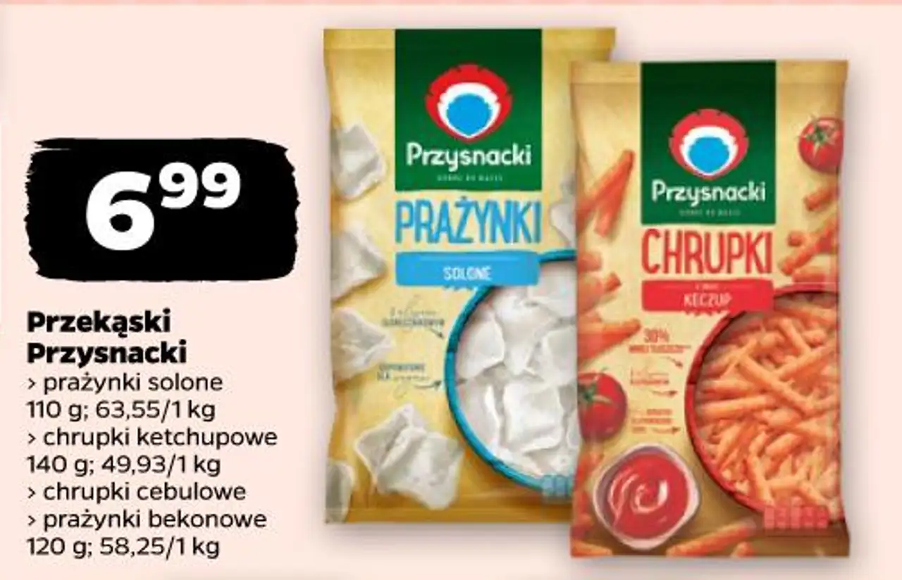 Przekąski Przysnacki > prażynki solone > chrupki ketchupowe > chrupki cebulowe > prażynki bekonowe