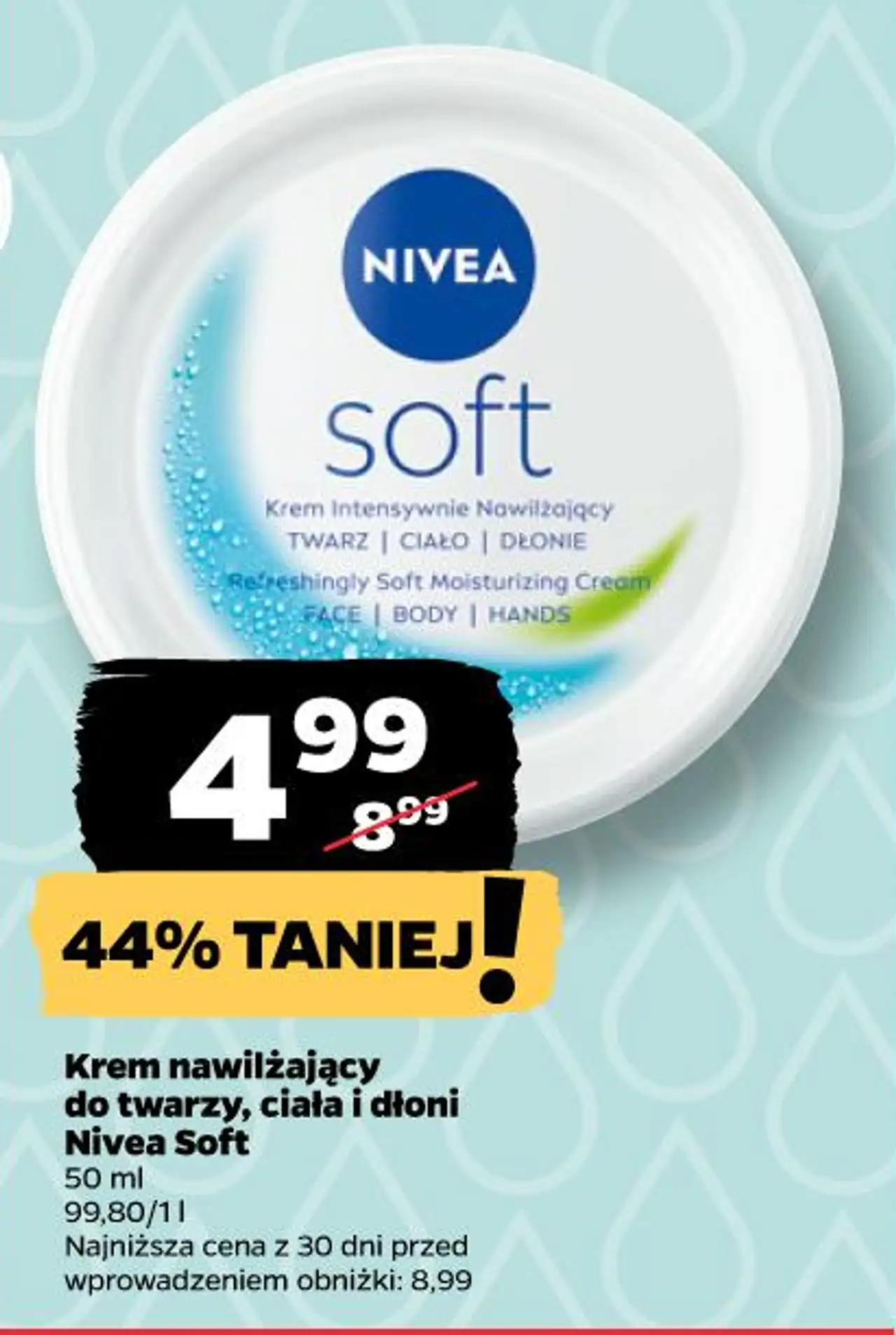 Krem nawilżający do twarzy, ciała i dłoni Nivea Soft 50 ml