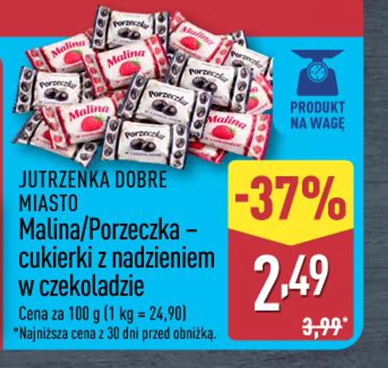 JUTRZENKA DOBRE MIASTO Malina/Porzeczka - cukierki z nadzieniem w czekoladzie