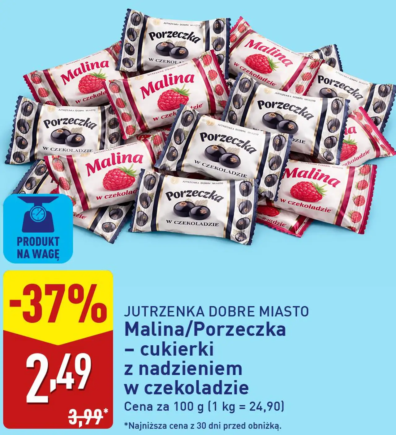 JUTRZENKA DOBRE MIASTO Malina/Porzeczka - cukierki z nadzieniem w czekoladzie