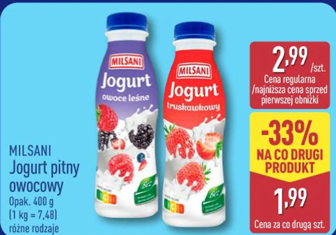 Milsani Jogurt pitny owocowy Różne rodzaje Opak. 400 g