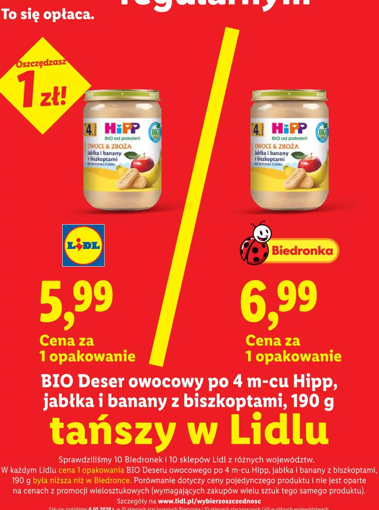 BIO Deser owocowy po 4 m-cu Hipp, jabłka i banany z biszkoptami, 190 g