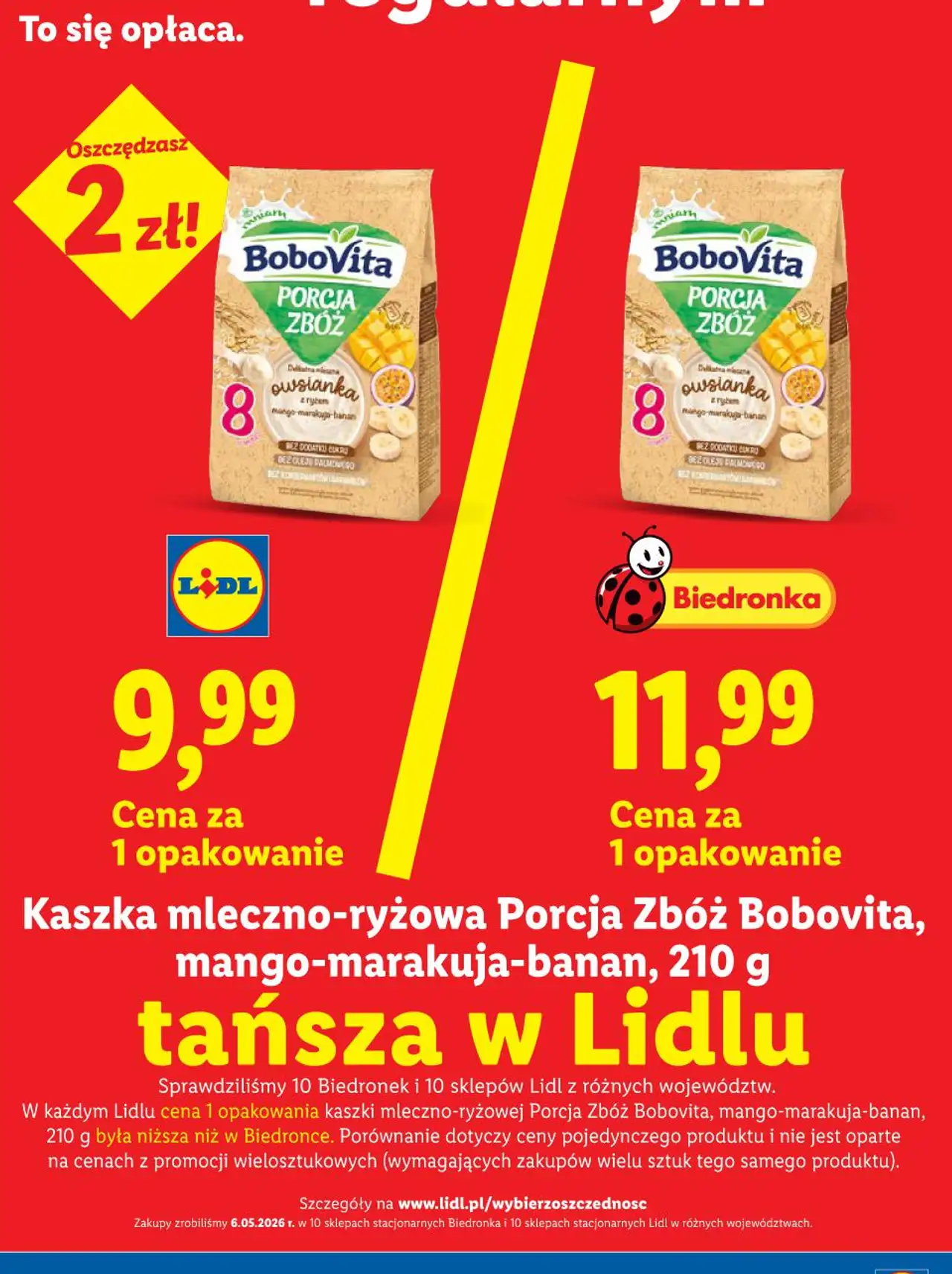 Kaszka mleczno-ryżowa Porcja Zbóż Bobovita, mango-marakuja-banan, 210 g