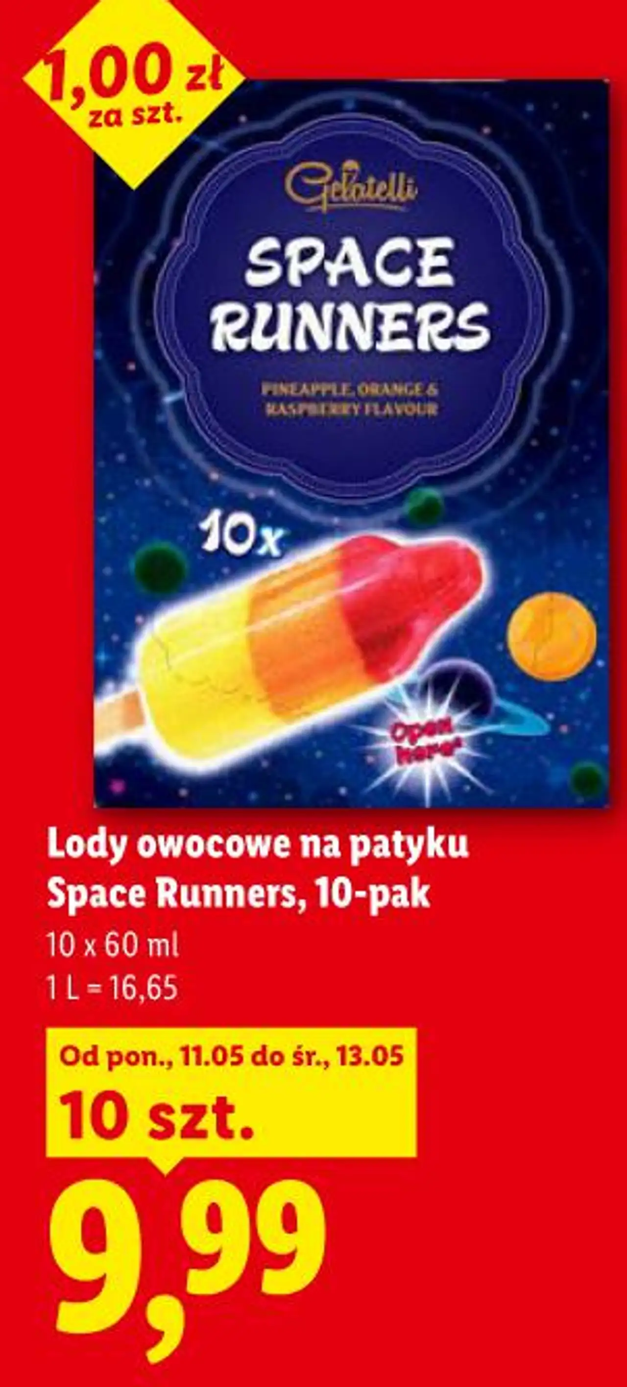 Gelatelli Lody owocowe na patyku Space Runners, 10-pak