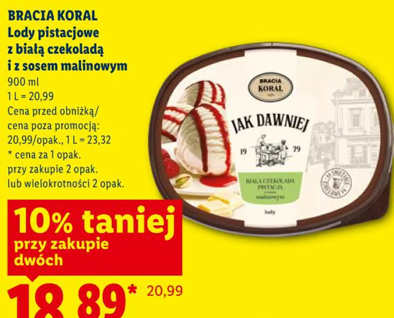 BRACIA KORAL Lody pistacjowe z białą czekoladą i z sosem malinowym