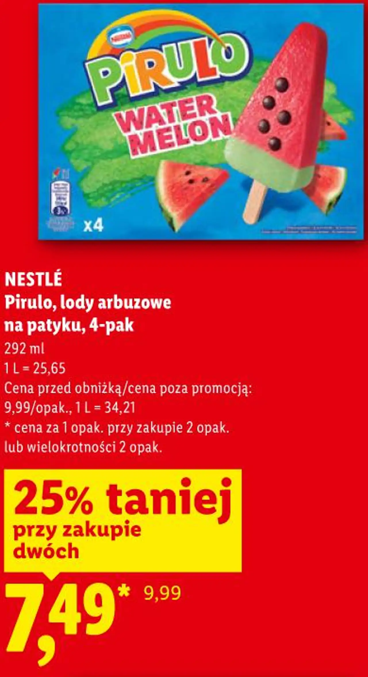 NESTLÉ Pirulo, lody arbuzowe na patyku, 4-pak