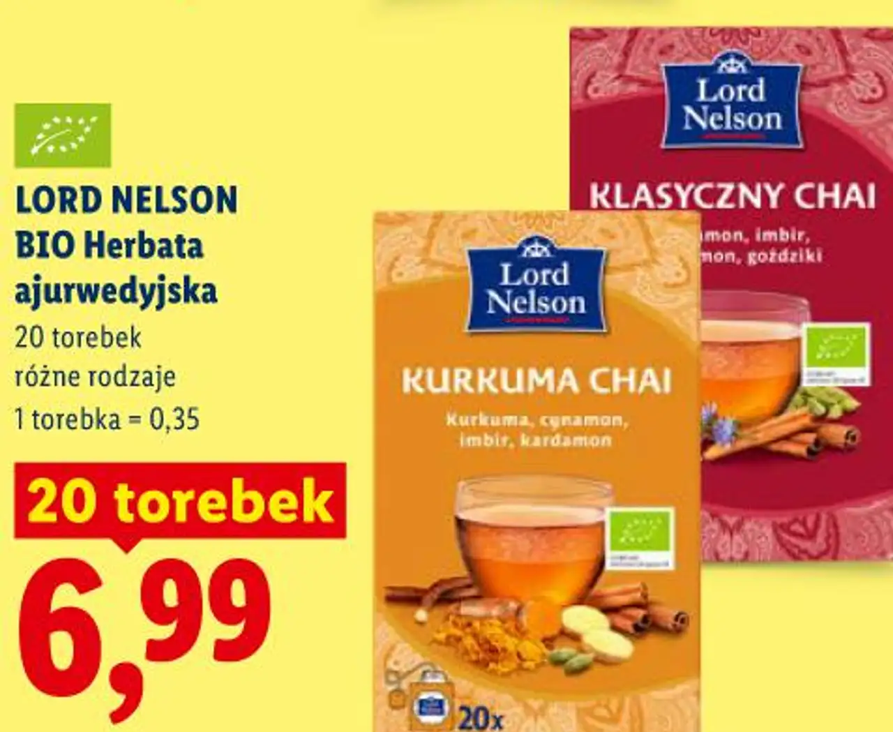 Lord Nelson BIO Herbata ajurwedyjska 20 torebek różne rodzaje