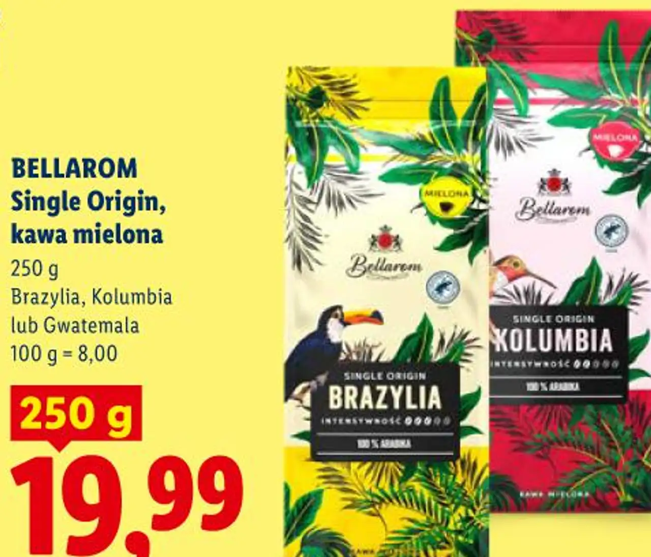 Bellarom Single Origin, kawa mielona 250 g Brazylia, Kolumbia lub Gwatemala