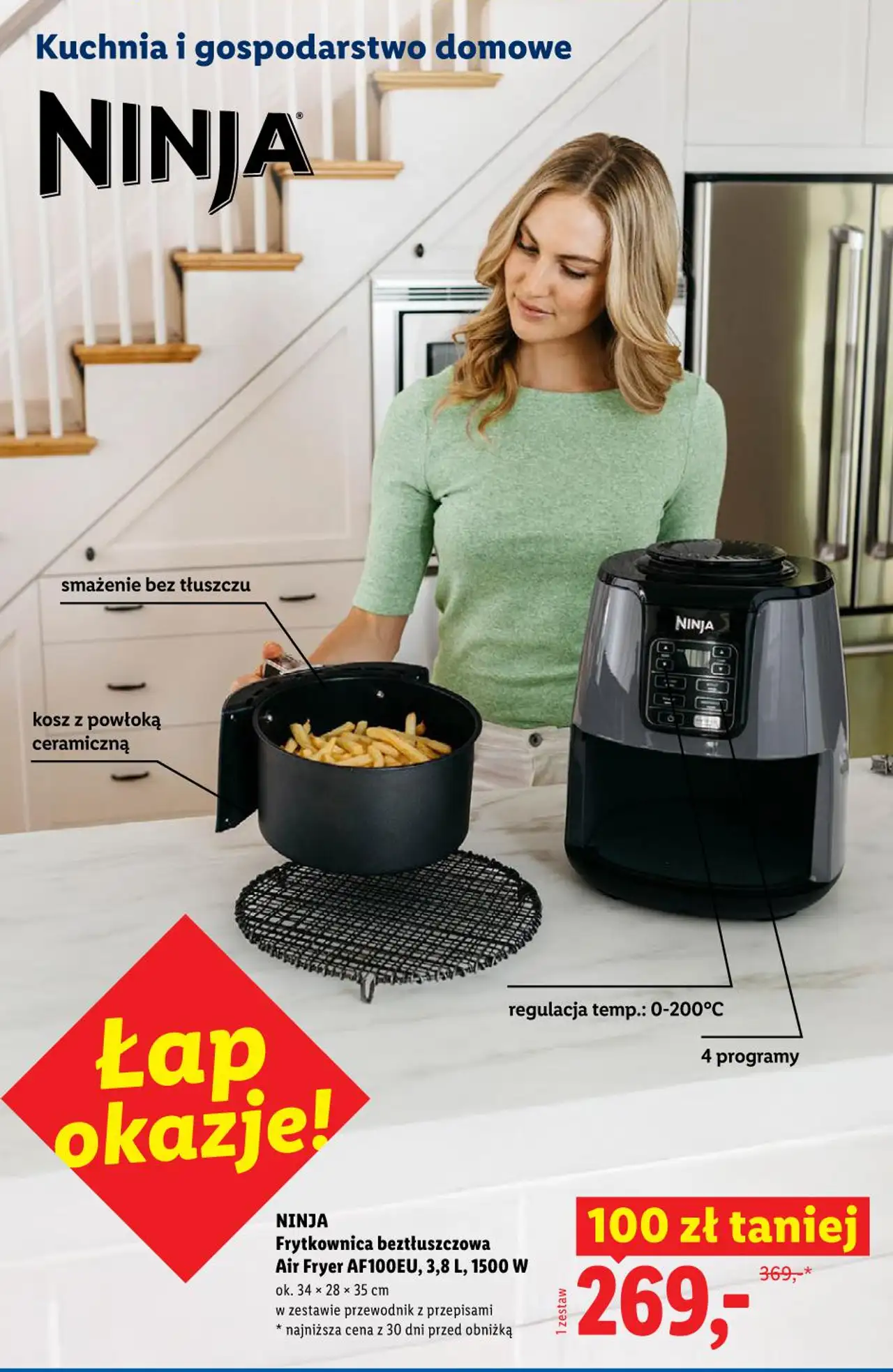 NINJA Frytkownica beztłuszczowa Air Fryer AF100EU, 3,8 L, 1500 W