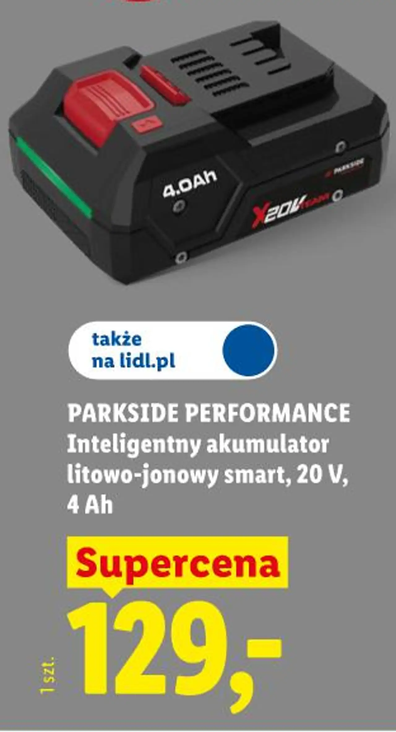PARKSIDE PERFORMANCE Inteligentny akumulator litowo-jonowy smart, 20 V, 4 Ah