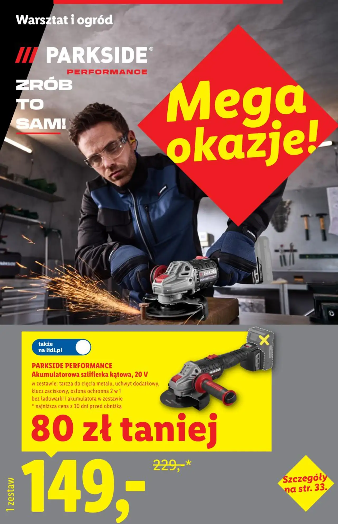 PARKSIDE PERFORMANCE Akumulatorowa szlifierka kątowa, 20 V