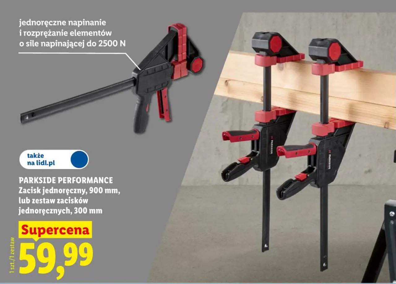 PARKSIDE PERFORMANCE Zacisk jednoręczny, 900 mm, lub zestaw zacisków jednoręcznych, 300 mm