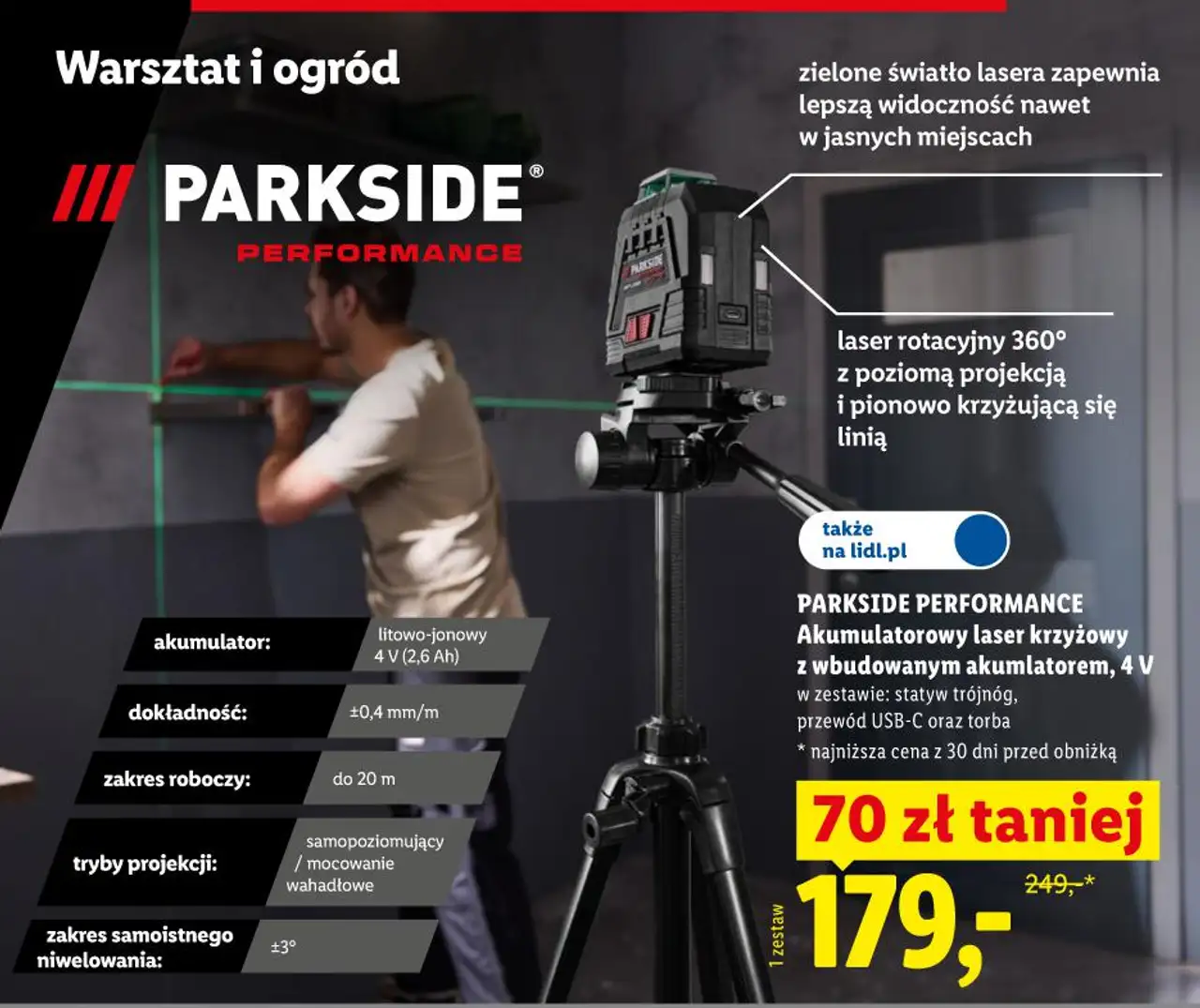 PARKSIDE PERFORMANCE Akumulatorowy laser krzyżowy z wbudowanym akumlatorem, 4 V
