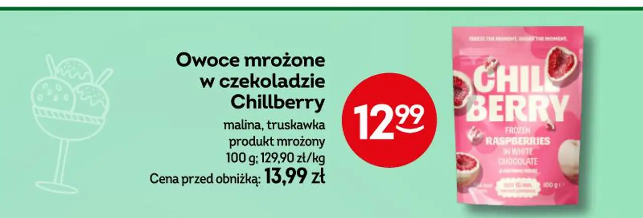 Owoce mrożone w czekoladzie Chillberry malina, truskawka produkt mrożony