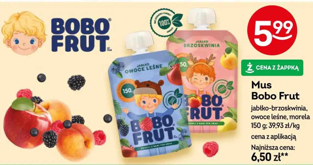 Mus Bobo Frut jabłko-brzoskwinia, owoce leśne, morela