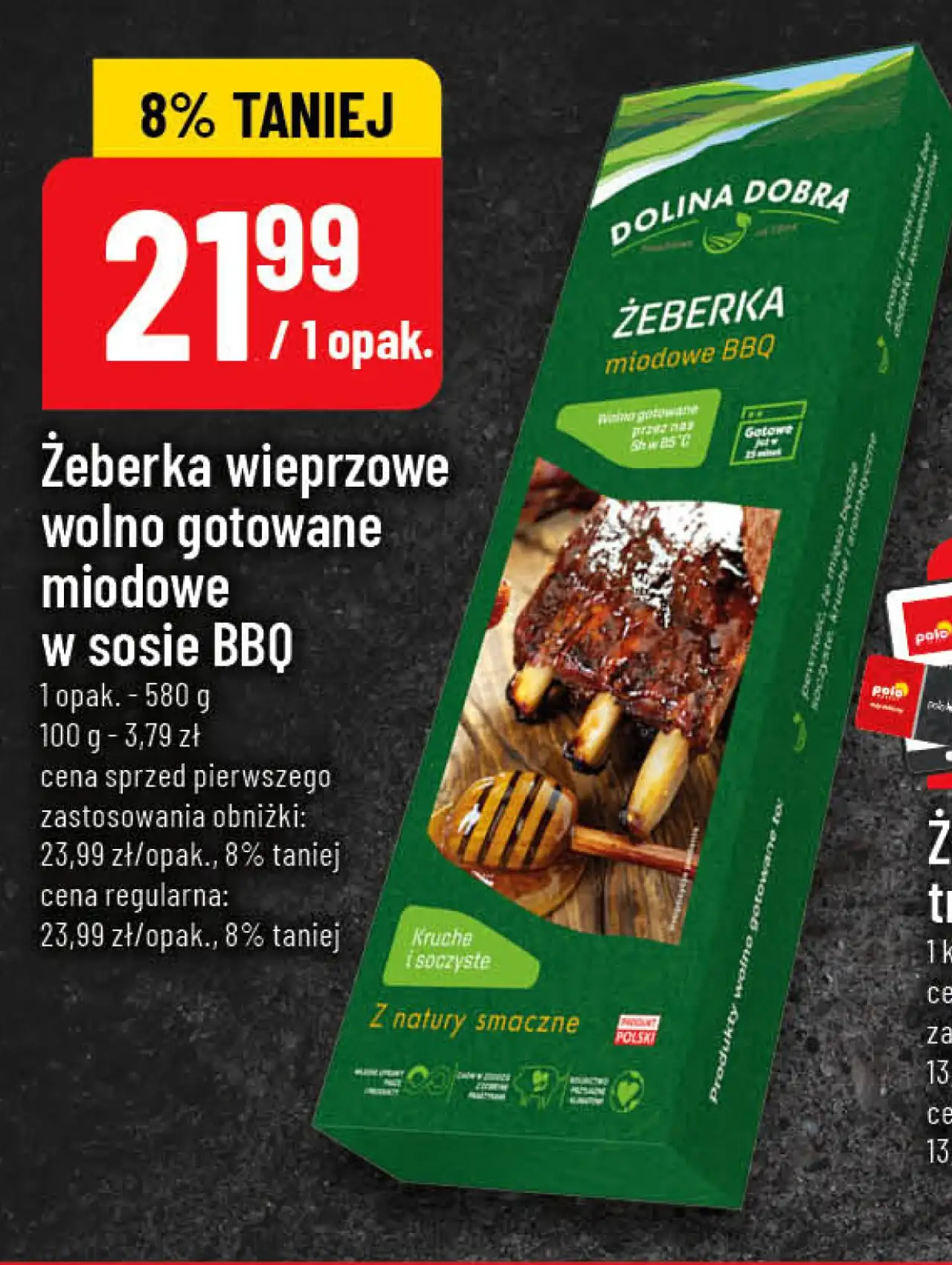 Żeberka wieprzowe wolno gotowane miodowe w sosie BBQ Dolina Dobra