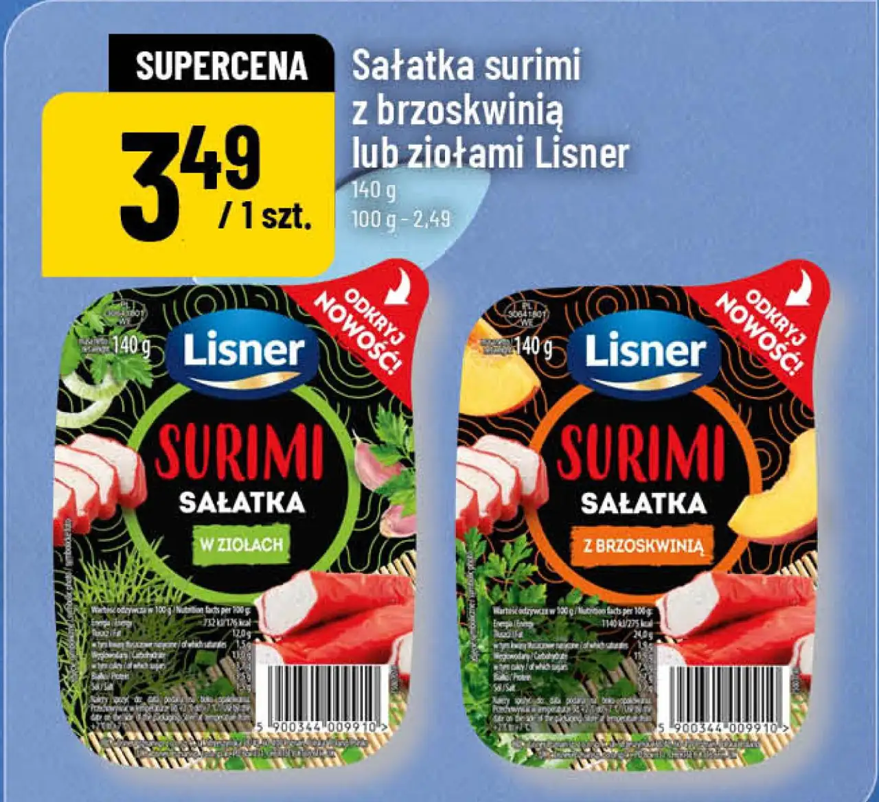 Sałatka surimi z brzoskwinią lub ziołami Lisner