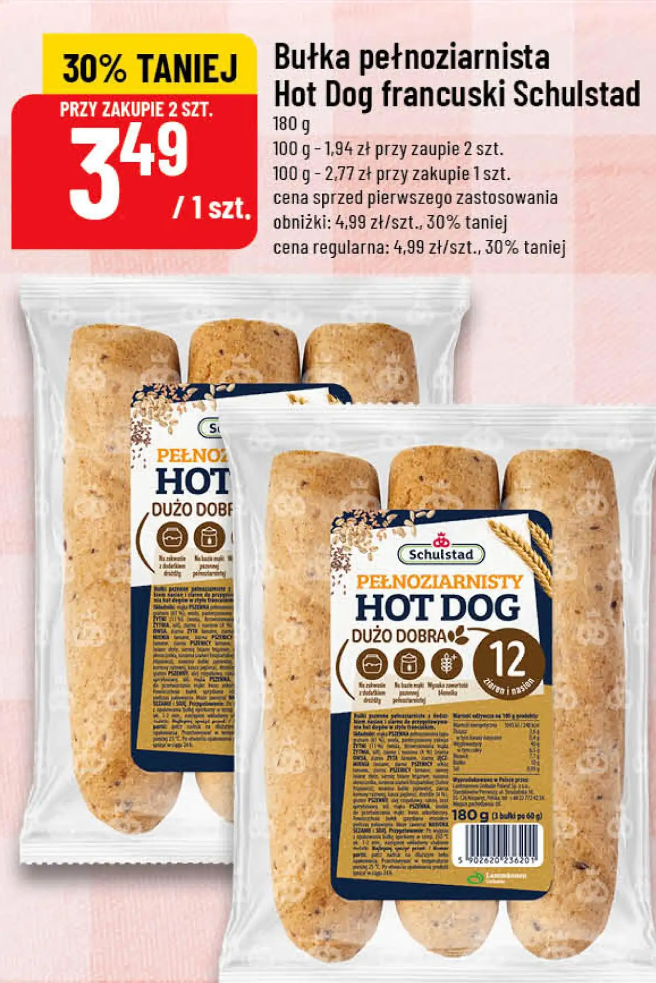 Bułka pełnoziarnista Hot Dog francuski Schulstad