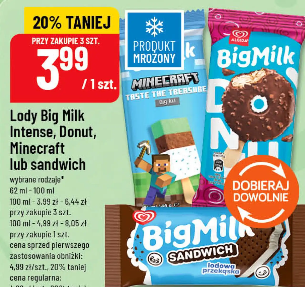 Lody Big Milk Intense, Donut, Minecraft lub sandwich