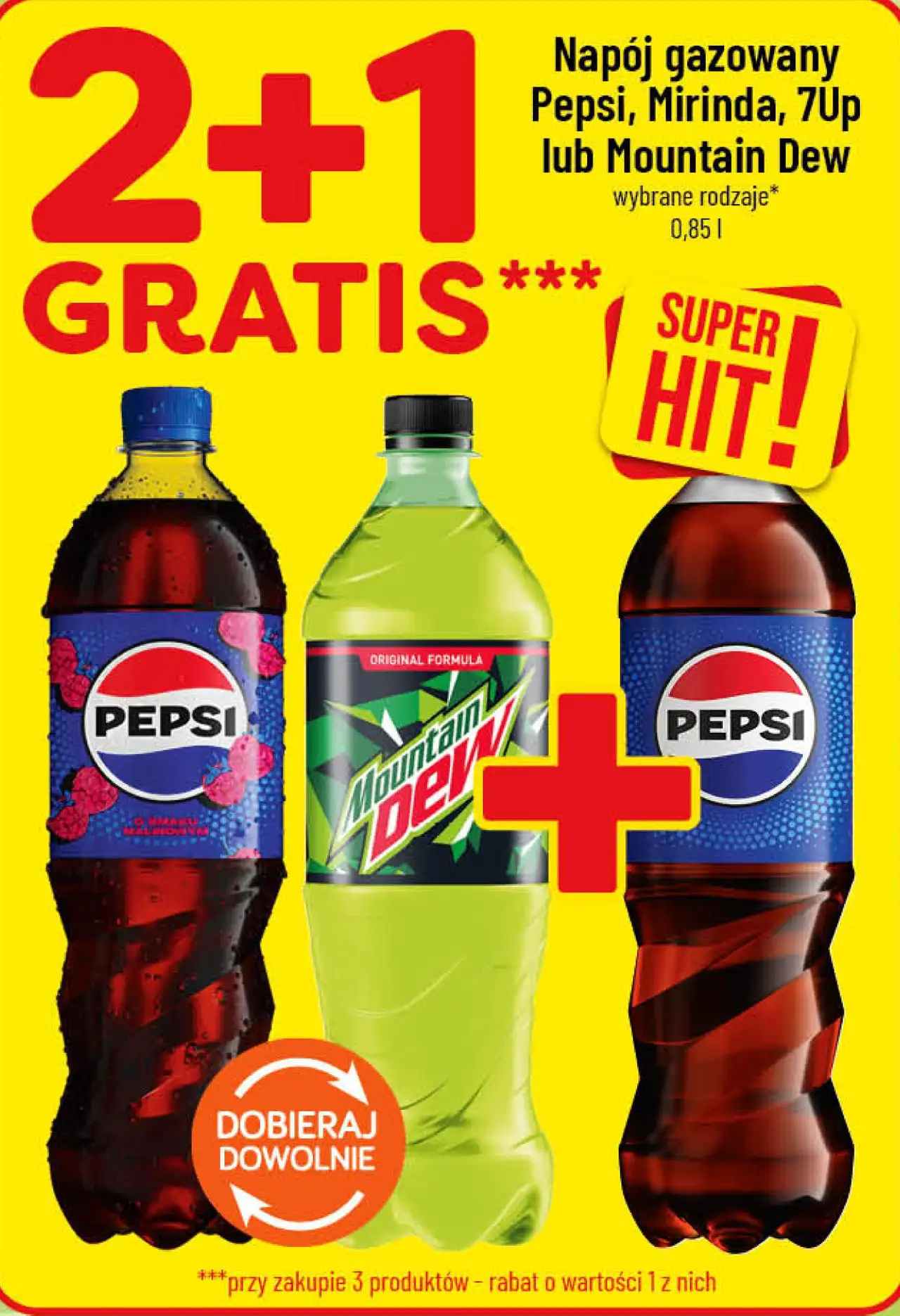 Napój gazowany Pepsi, Mirinda, 7Up lub Mountain Dew wybrane rodzaje* 0,85 l