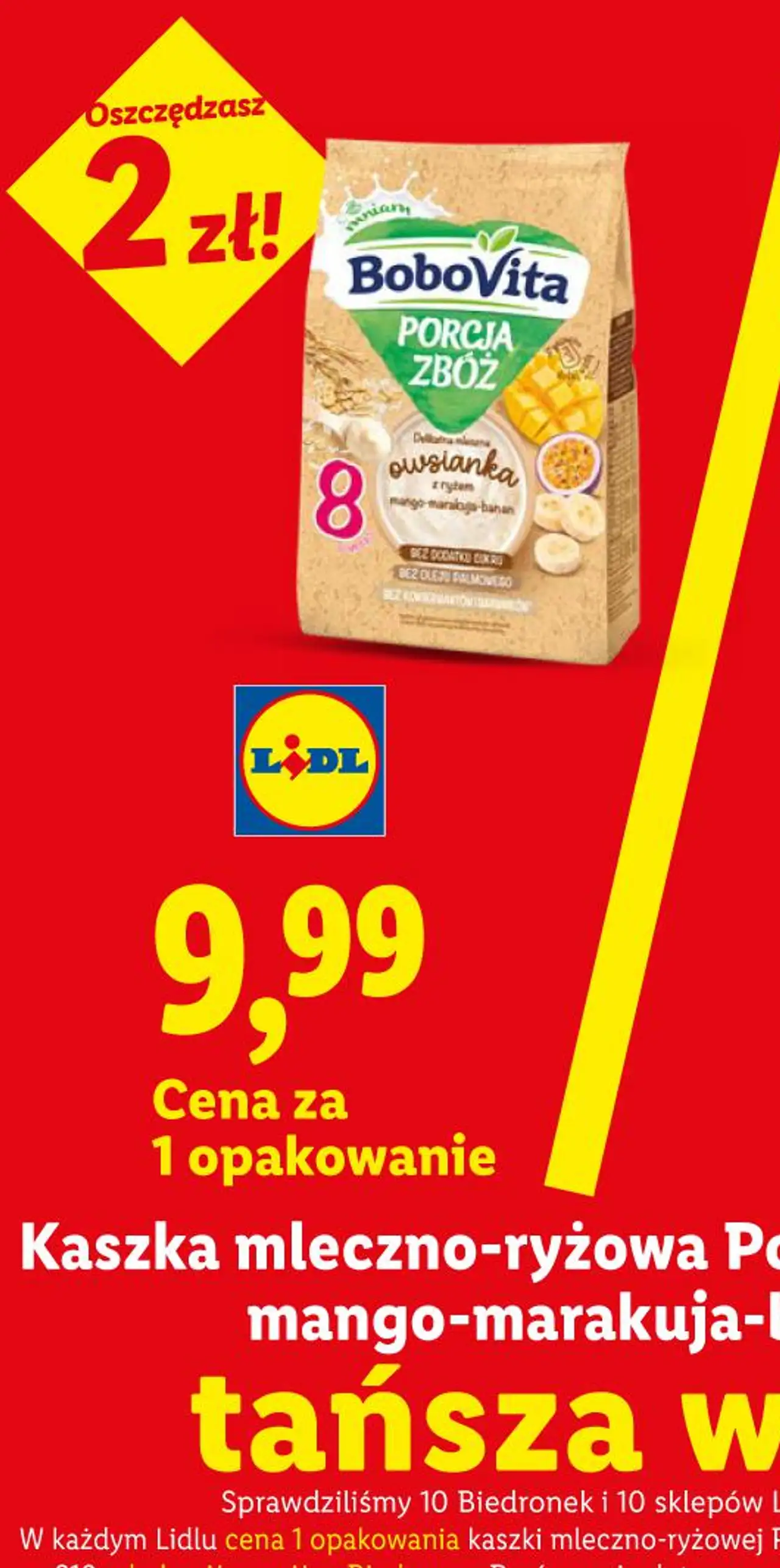 Kaszka mleczno-ryżowa Porcja Zbóż Bobovita, mango-marakuja-banan, 210 g