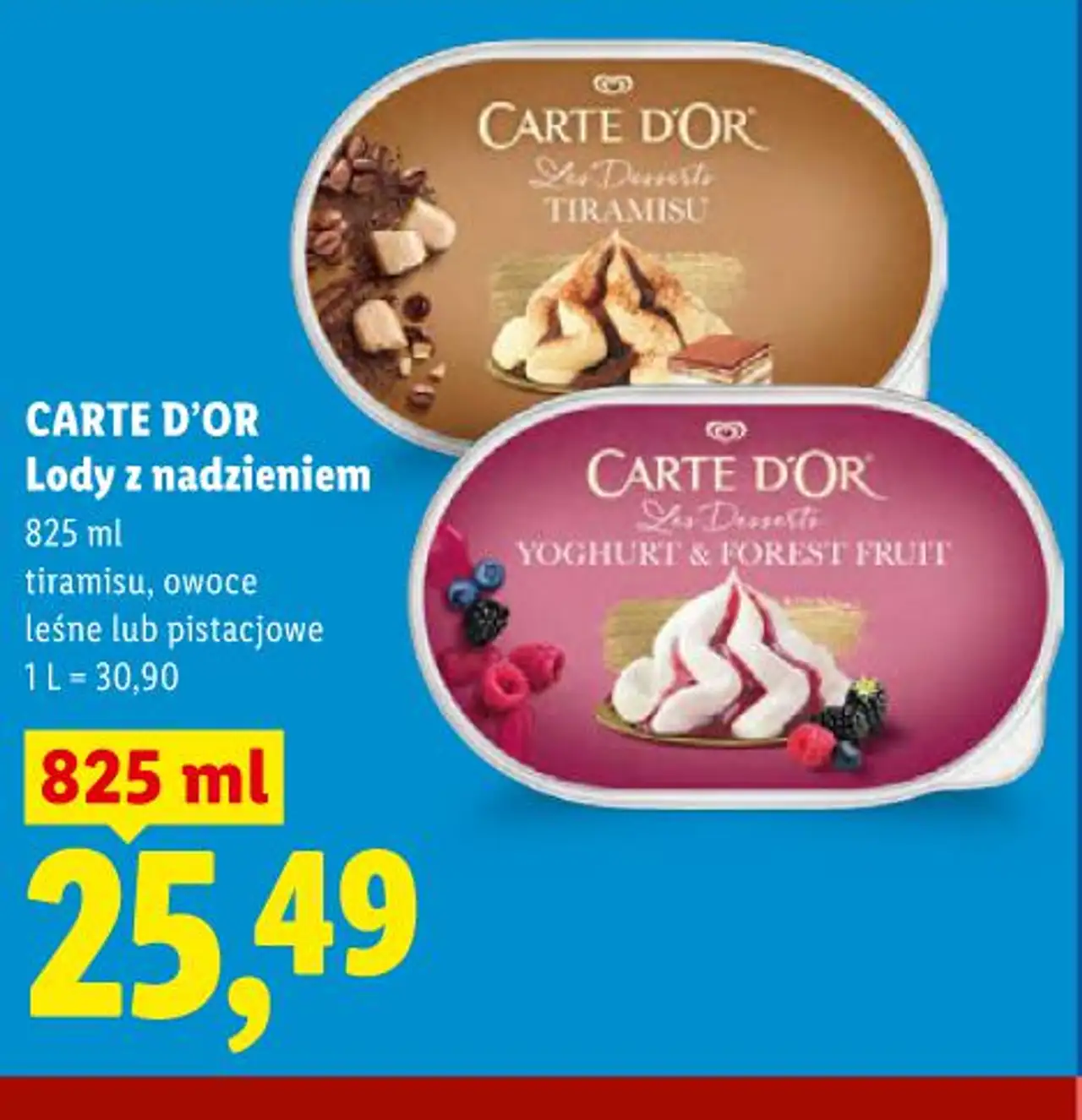 CARTE D'OR Lody z nadzieniem 825 ml tiramisu, owoce leśne lub pistacjowe