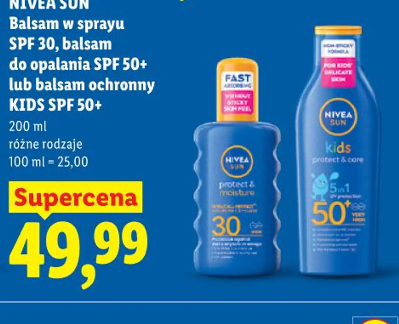 NIVEA SUN Balsam w sprayu SPF 30, balsam do opalania SPF 50+ lub balsam ochronny KIDS SPF 50+