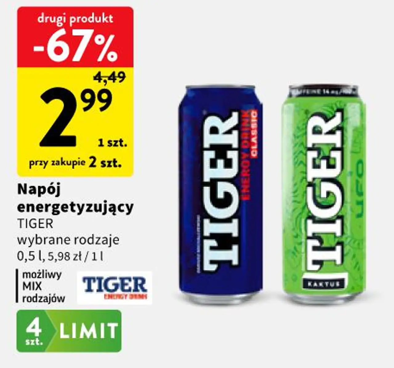 Napój energetyzujący TIGER wybrane rodzaje 0,5 l