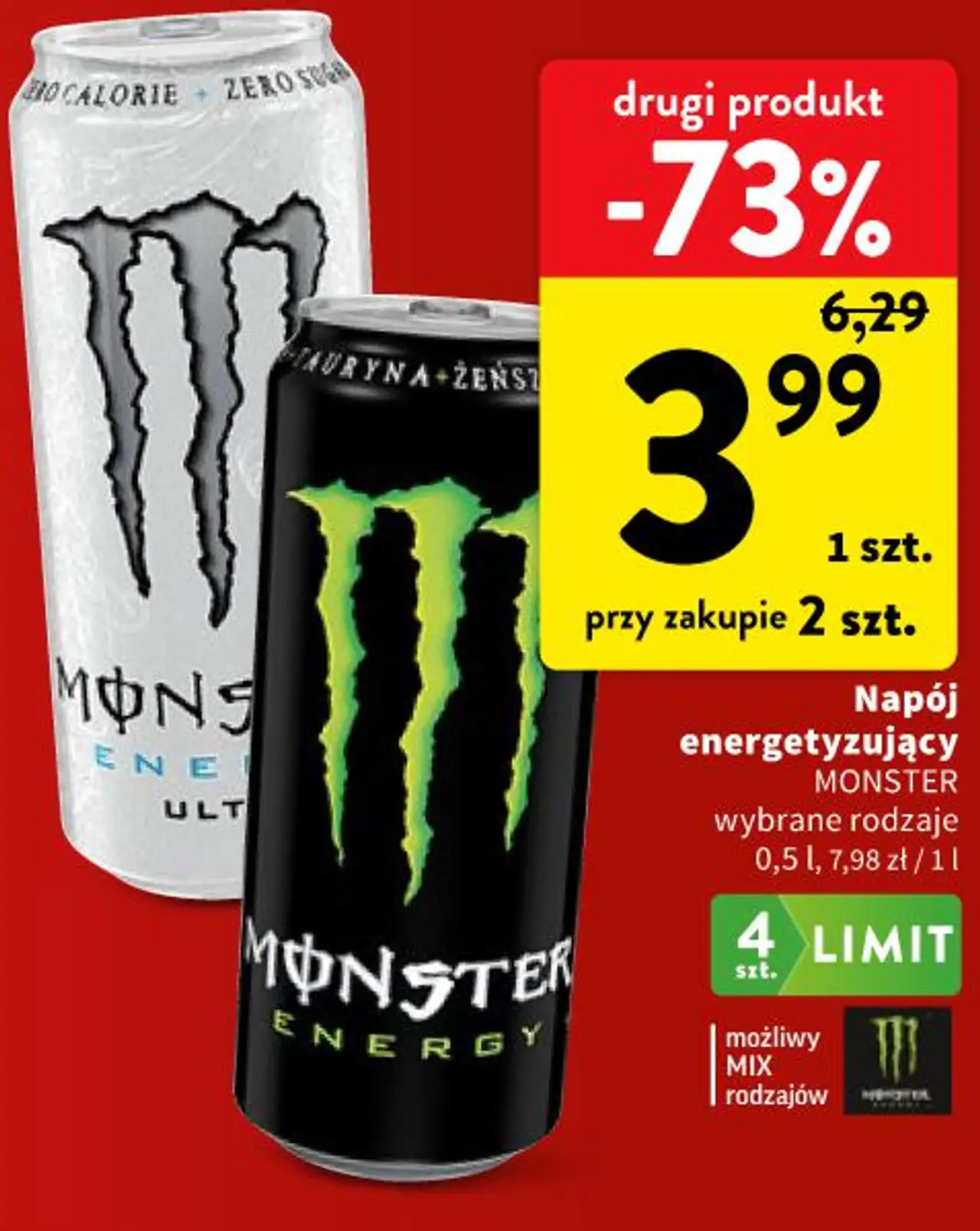 Napój energetyzujący MONSTER wybrane rodzaje 0,5 l