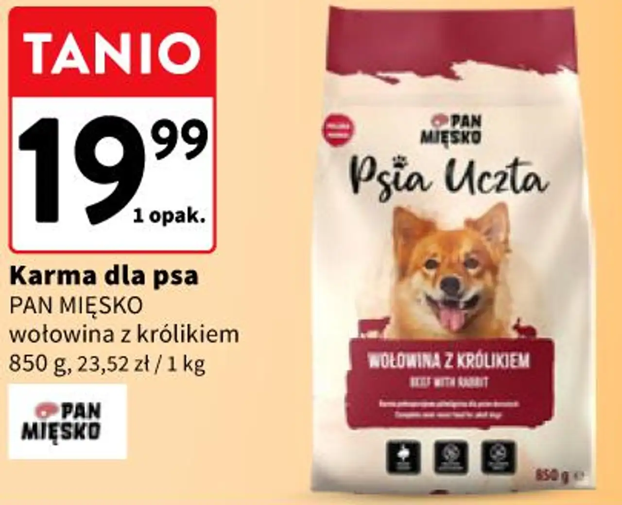 Karma dla psa PAN MIĘSKO wołowina z królikiem