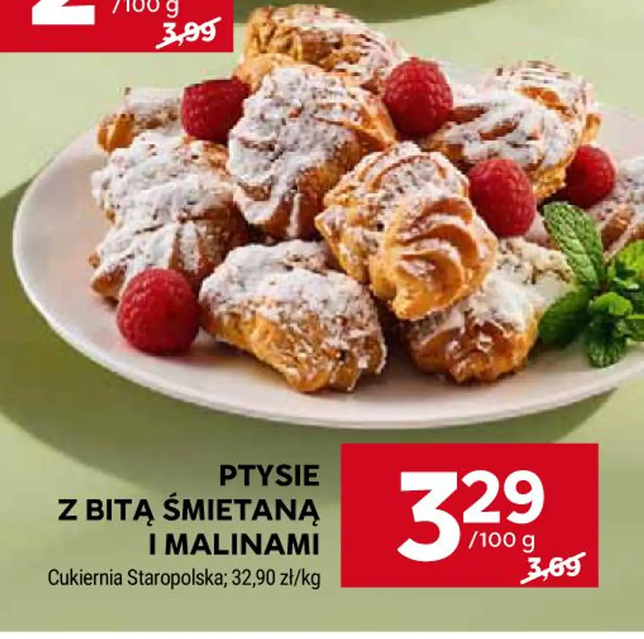 Ptysie z bitą śmietaną i malinami Cukiernia Staropolska