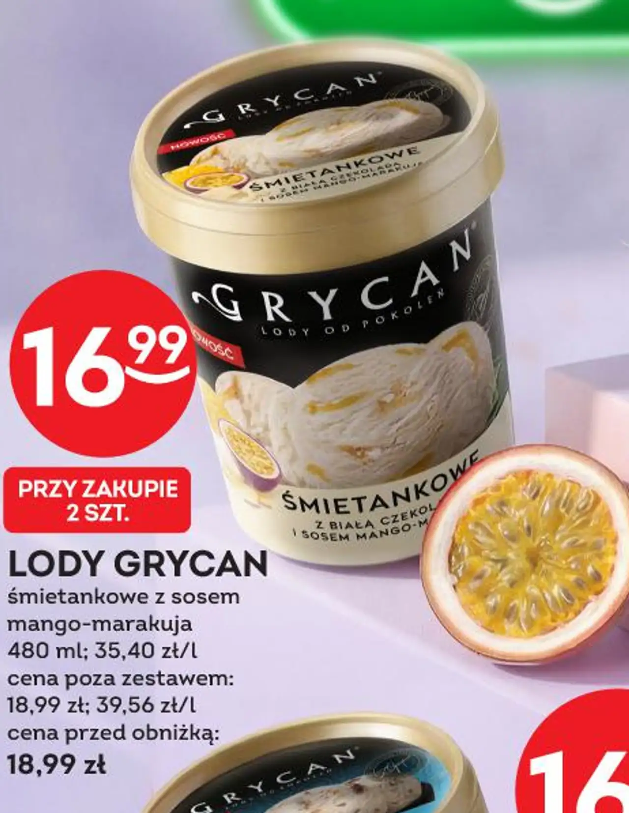 LODY GRYCAN śmietankowe z sosem mango-marakuja 480 ml