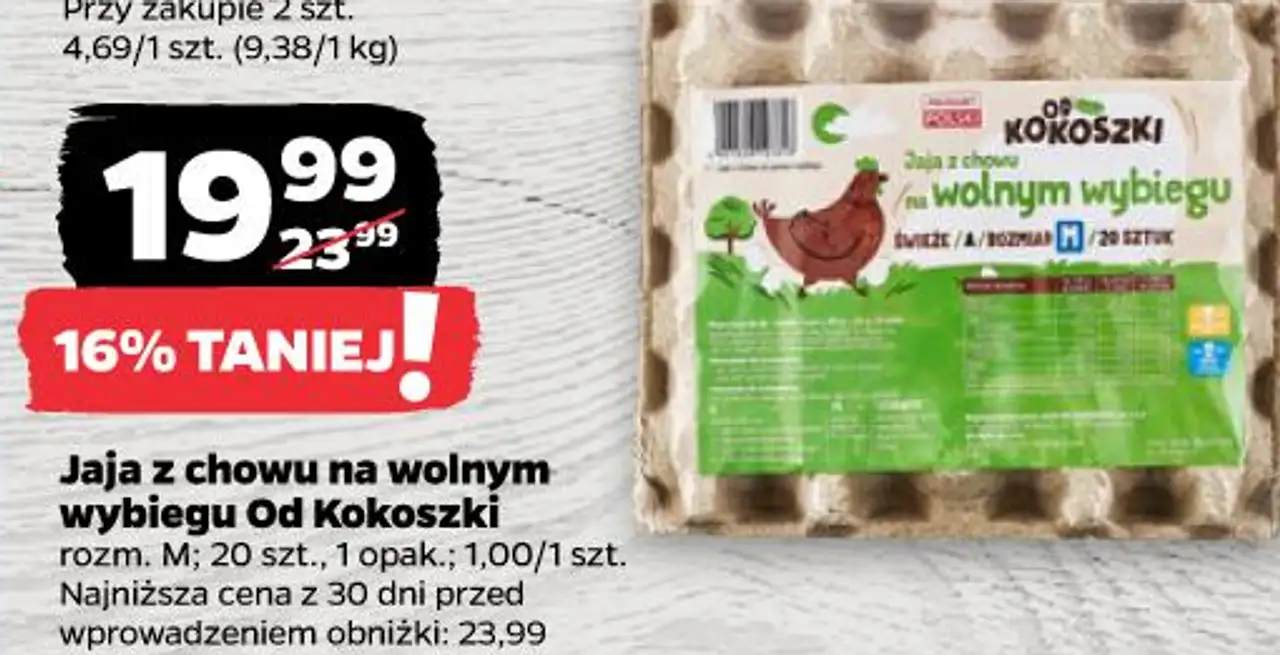 Jaja z chowu na wolnym wybiegu Od Kokoszki 20 szt.