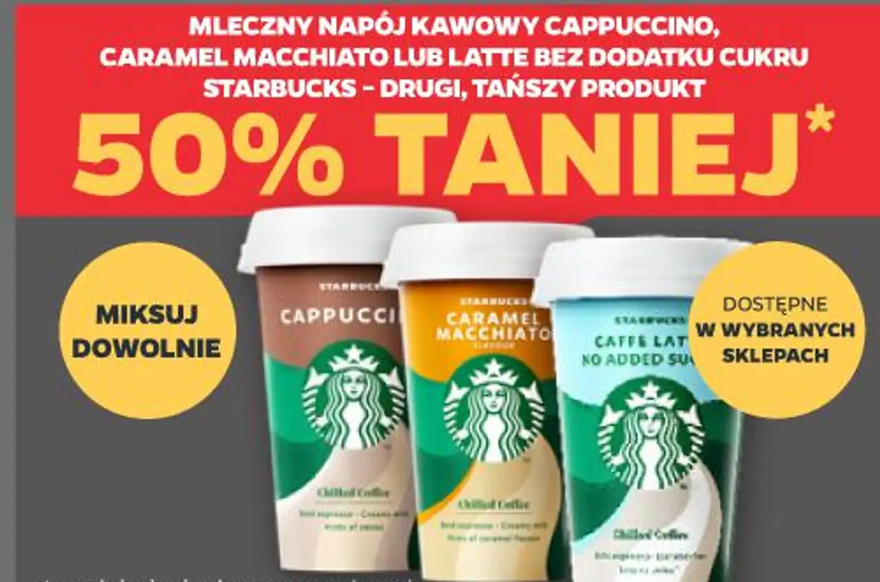 MLECZNY NAPÓJ KAWOWY CAPPUCCINO, CARAMEL MACCHIATO LUB LATTE BEZ DODATKU CUKRU STARBUCKS
