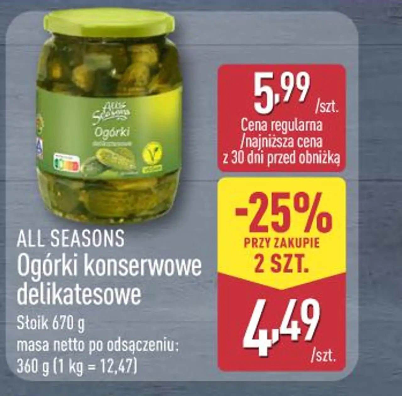 ALL SEASONS Ogórki konserwowe delikatesowe Słoik 670 g