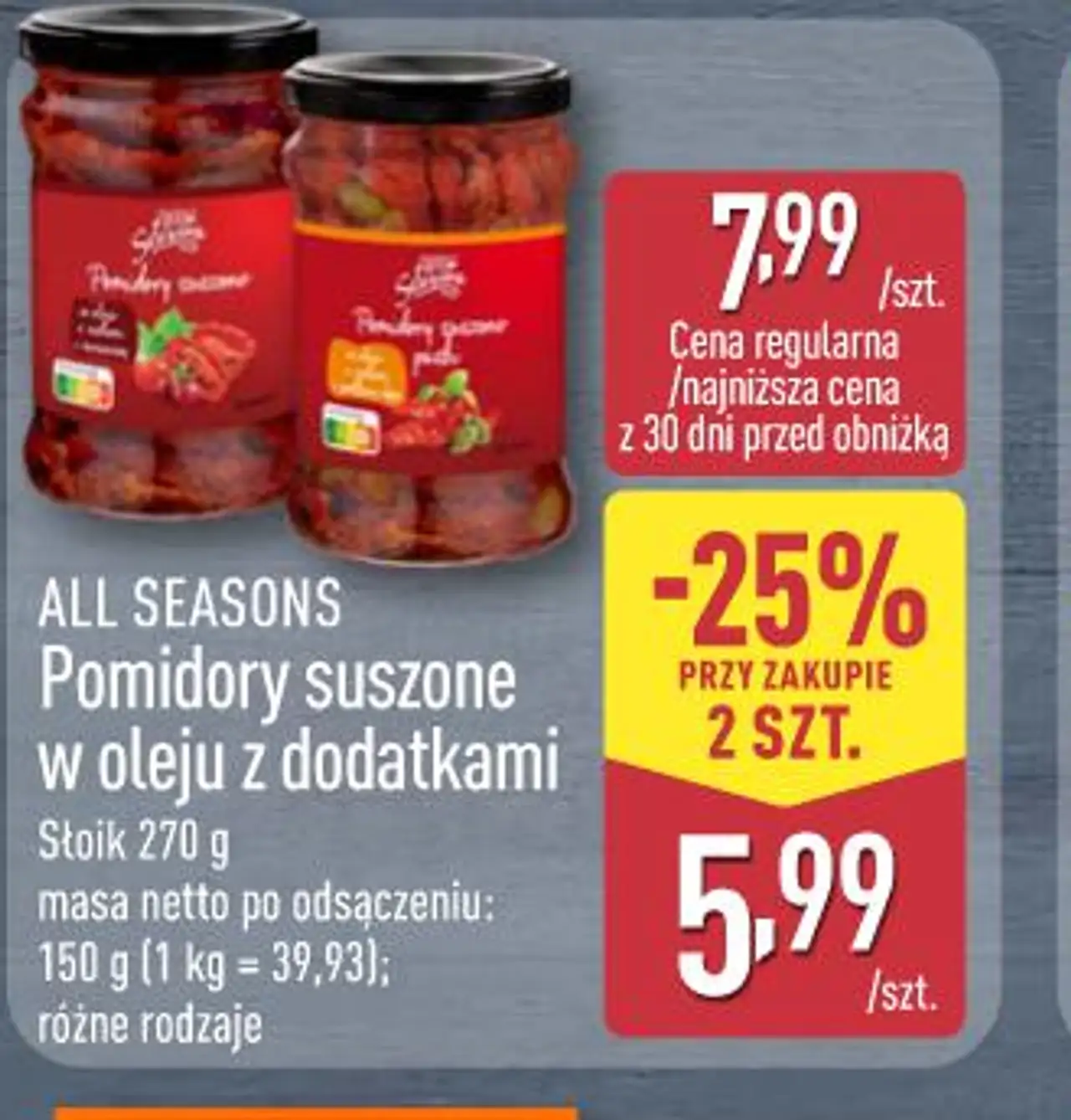 ALL SEASONS Pomidory suszone w oleju z dodatkami Słoik 270 g