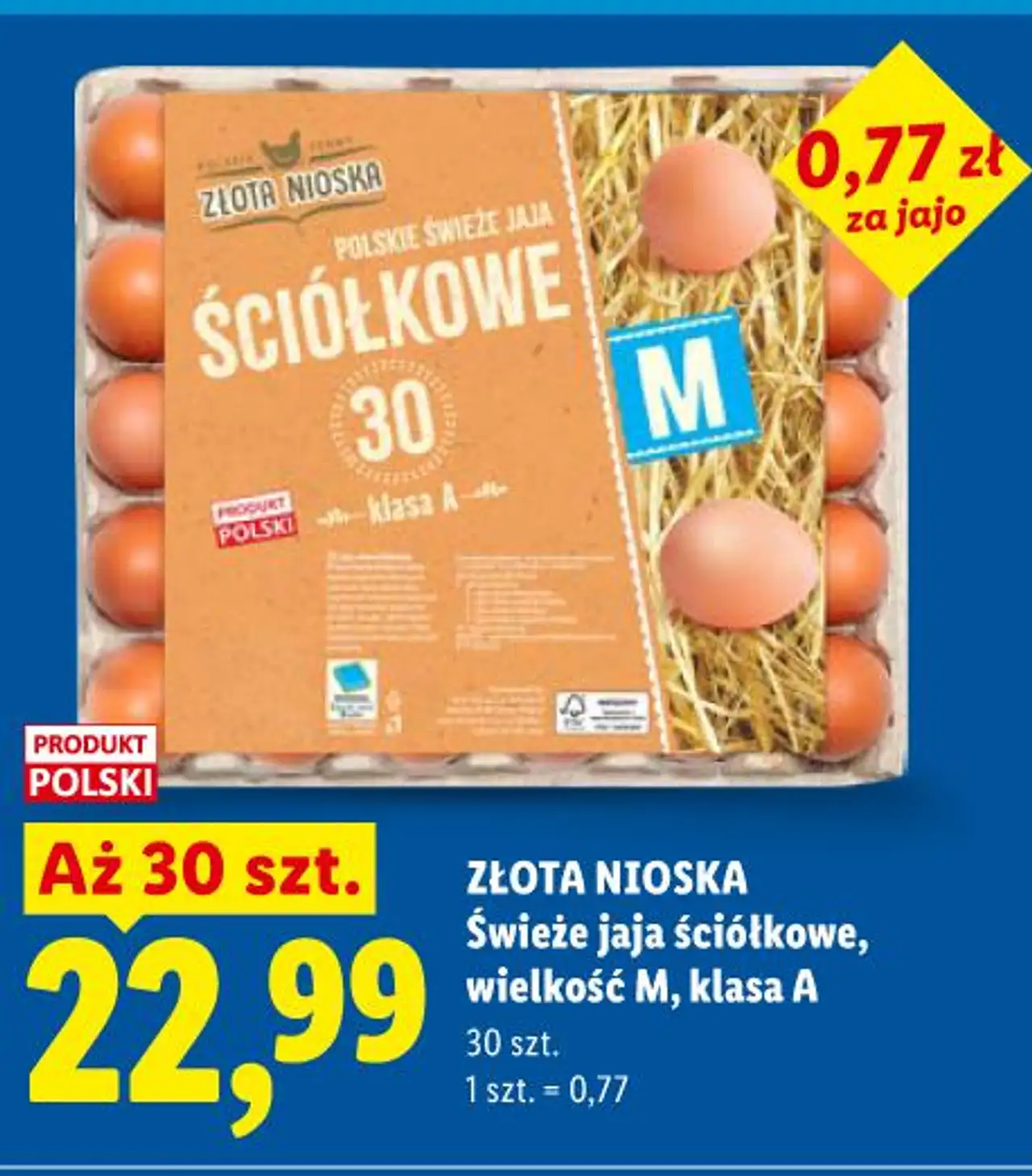 ZŁOTA NIOSKA Świeże jaja ściółkowe, wielkość M, klasa A 30 szt.