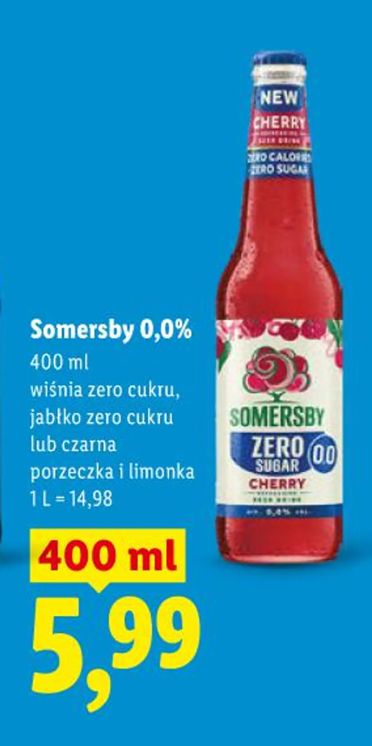 Somersby 0,0% wiśnia zero cukru, jabłko zero cukru lub czarna porzeczka i limonka