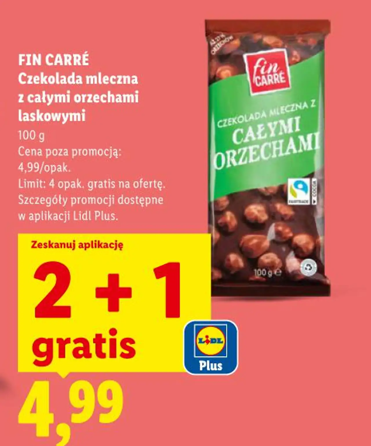 FIN CARRÉ Czekolada mleczna z całymi orzechami laskowymi 100 g