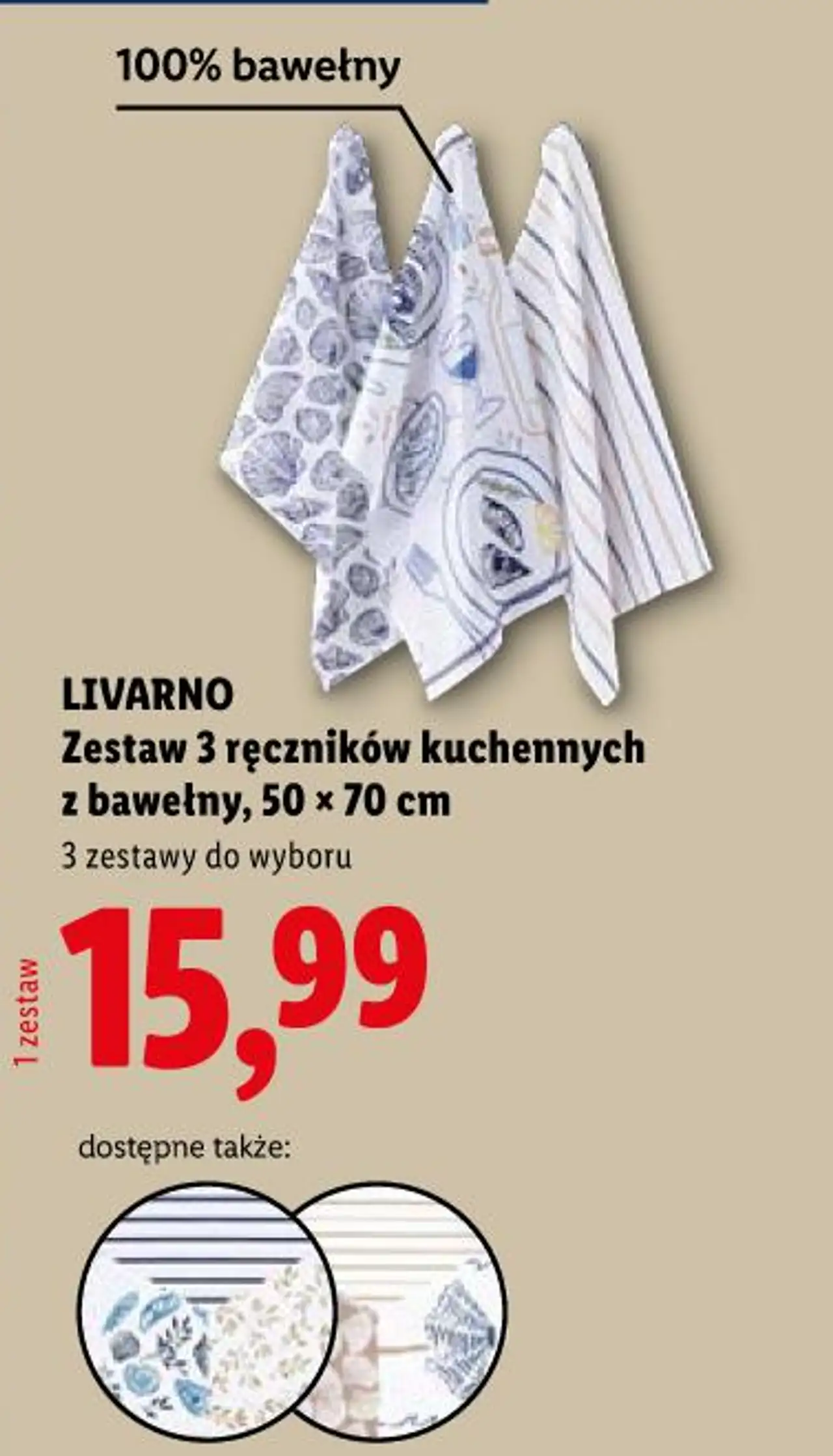 LIVARNO Zestaw 3 ręczników kuchennych z bawełny, 50 x 70 cm