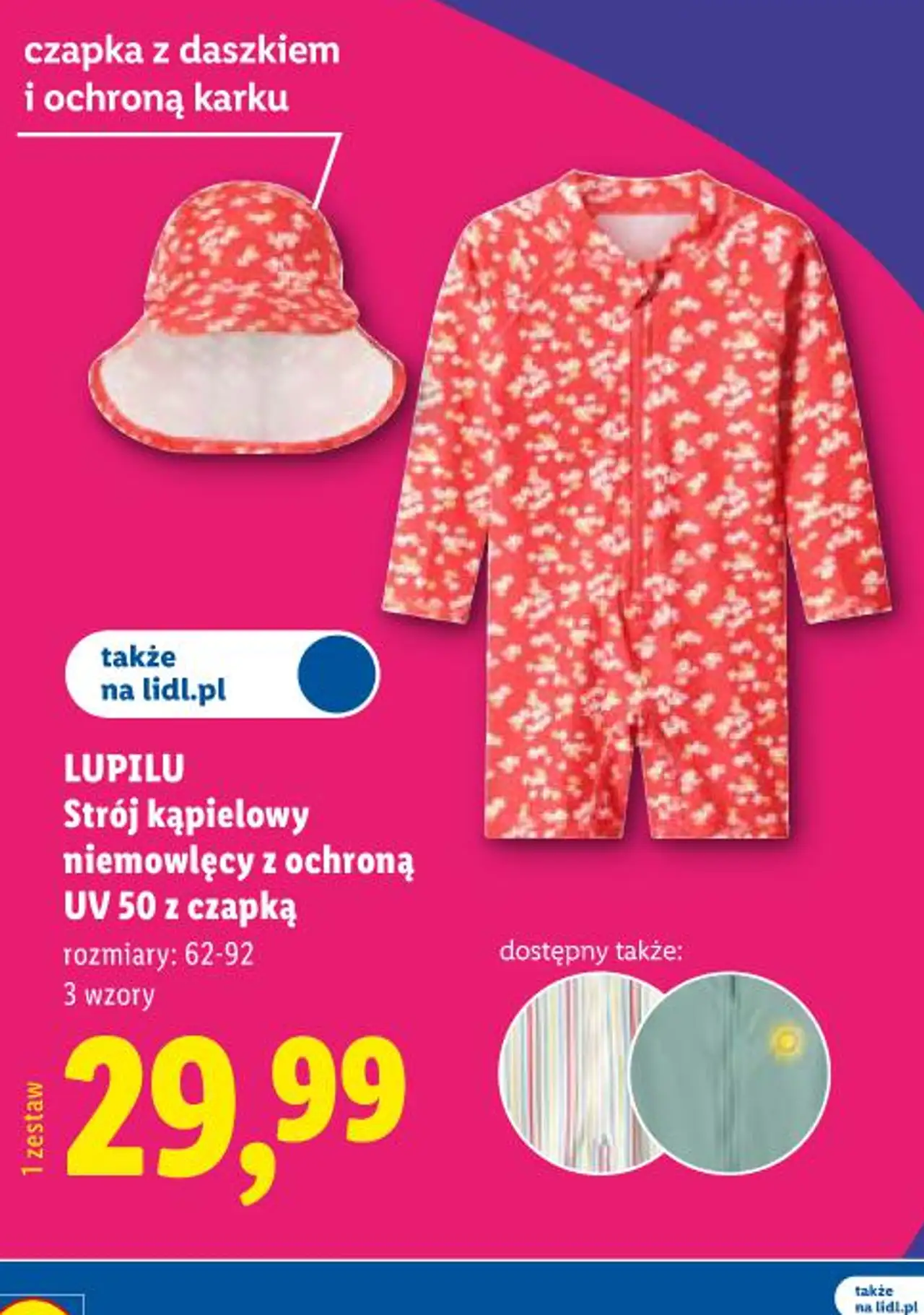 Strój kąpielowy niemowlęcy z ochroną UV 50 z czapką