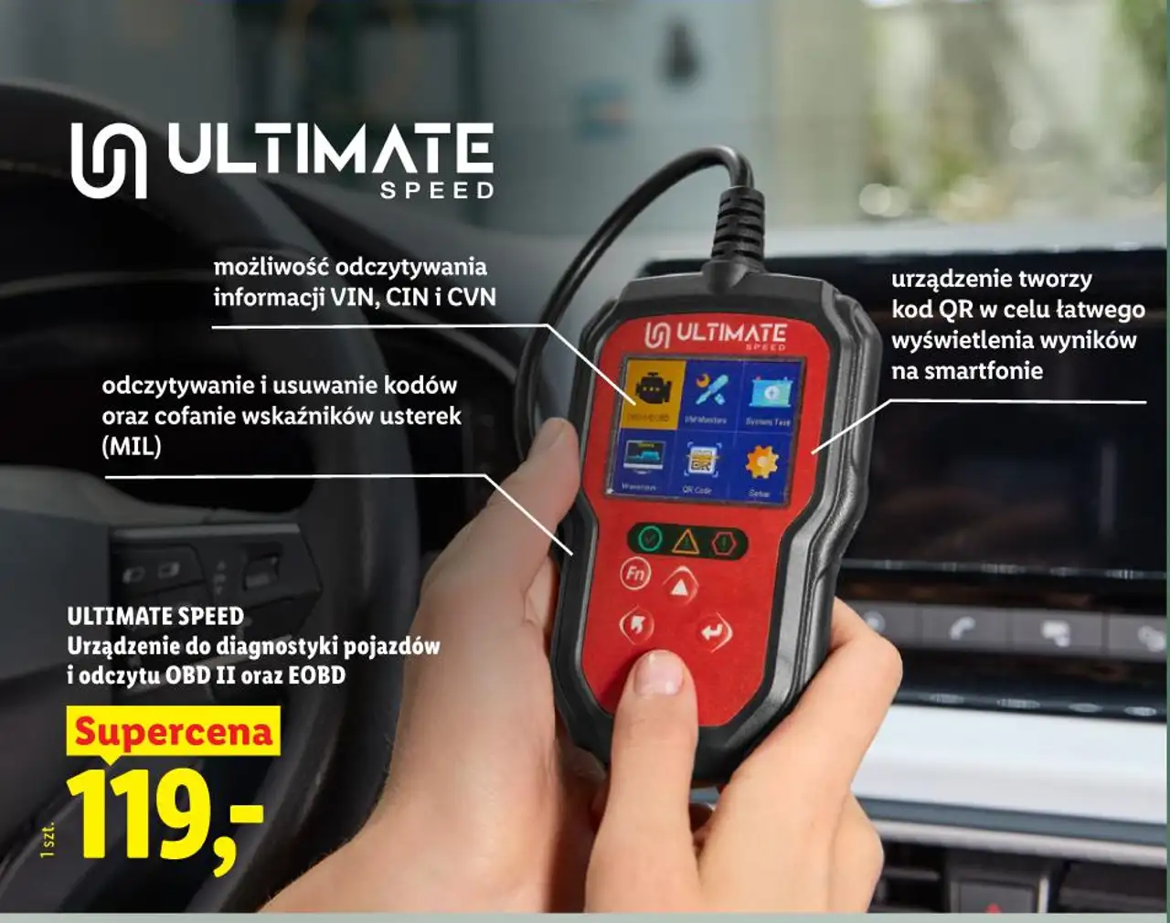 ULTIMATE SPEED Urządzenie do diagnostyki pojazdów i odczytu OBD II oraz EOBD