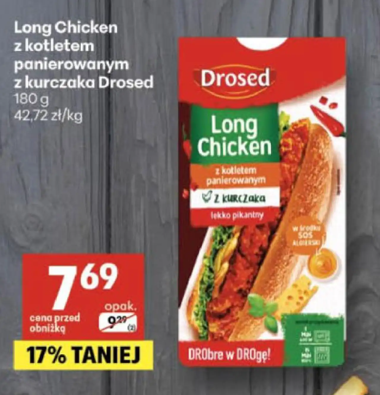 Long Chicken z kotletem panierowanym z kurczaka Drosed 180 g